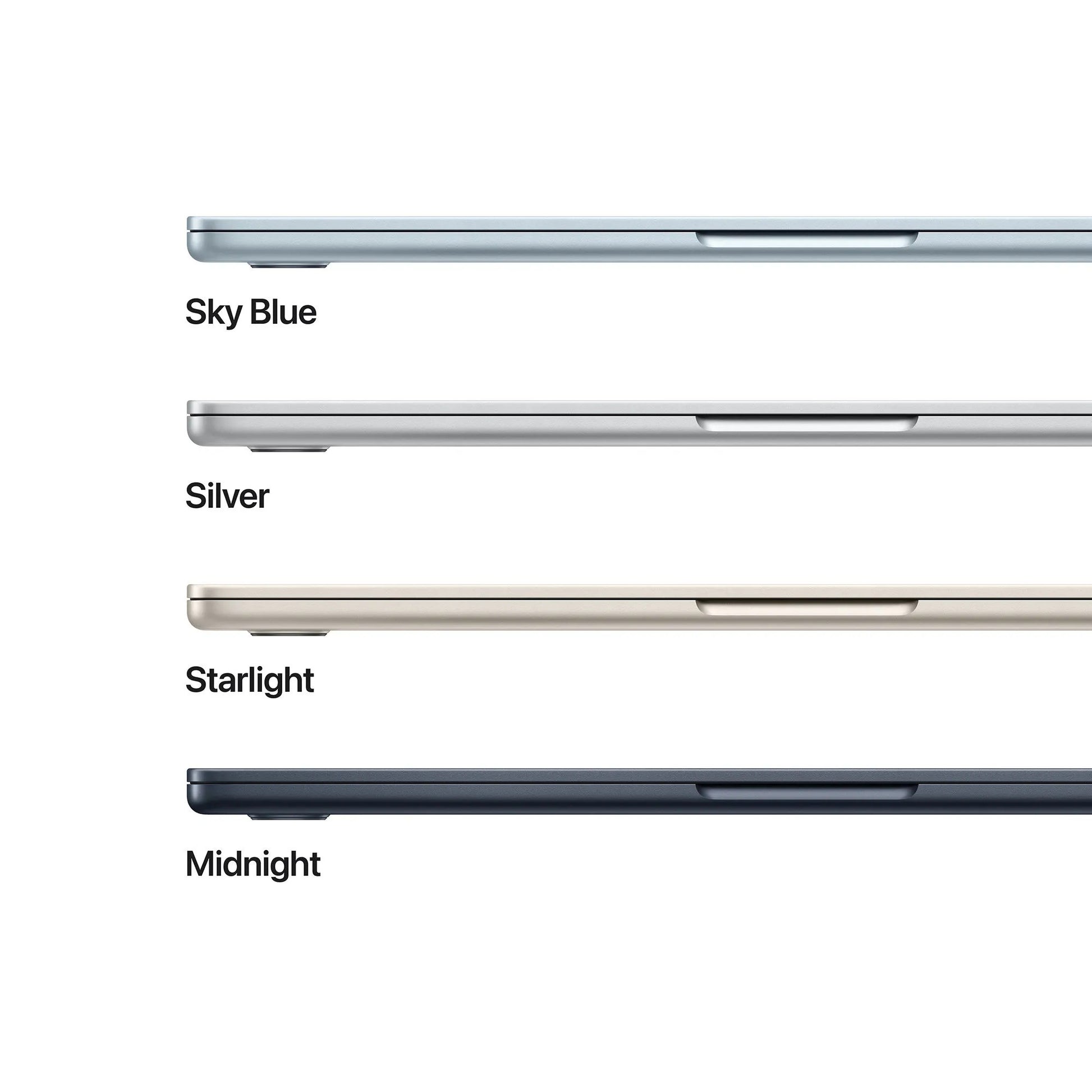 13-inch MacBook Air M5 colour options: Sky Blue, Silver, Starlight, and Midnight