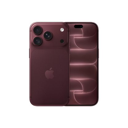 An Apple iPhone shown from the back in a deep burgundy color, featuring three rear cameras and a matching front screen view on a plain white background.