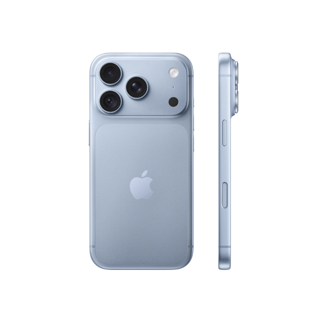 A light blue Apple iPhone shown from the back and side on a clean white background.