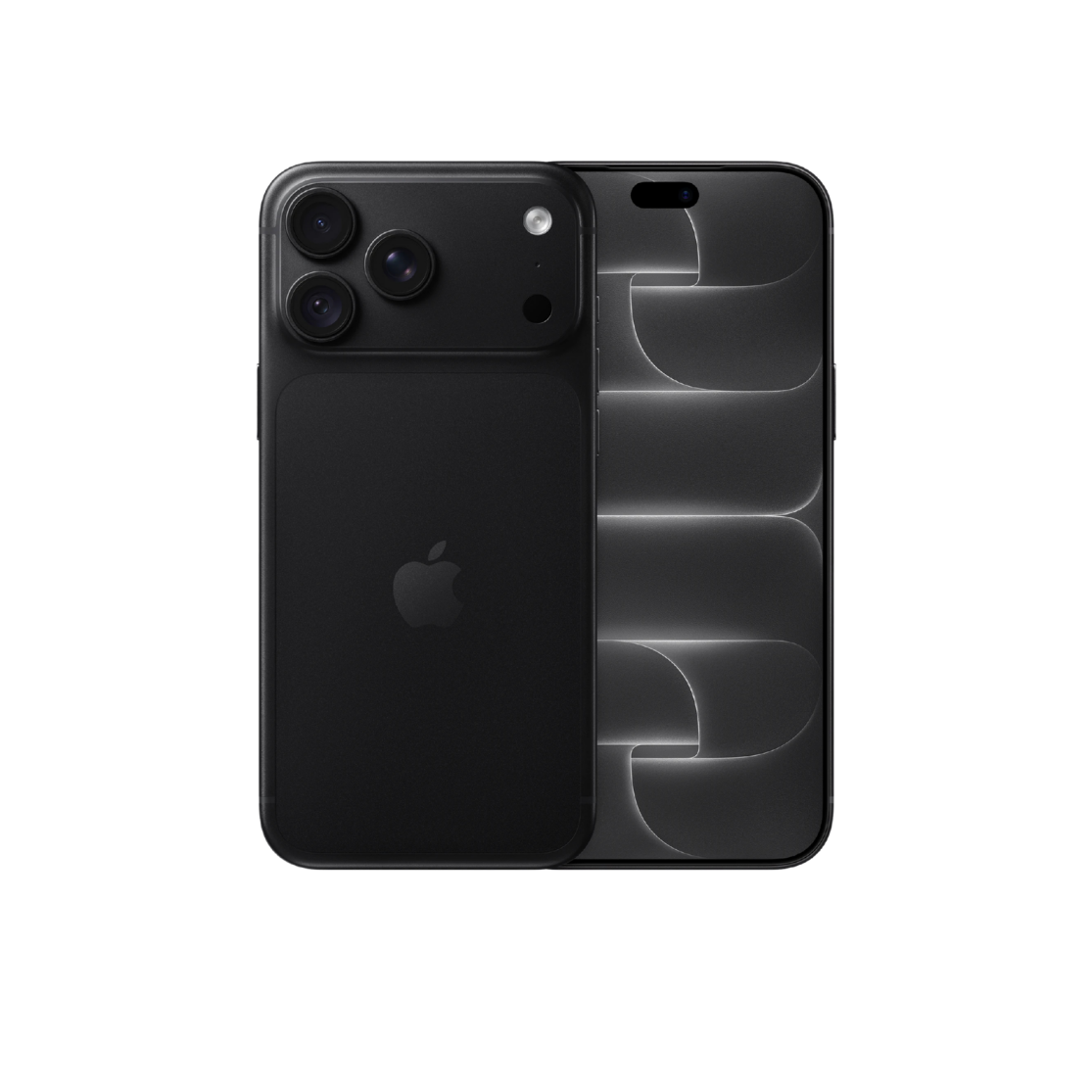 Black Apple iPhone shown from the back, with the rear camera array visible on the left and the front screen area on the right, on a plain white background.