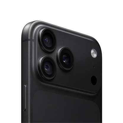 Close-up of the rear upper section of a black smartphone showing a triple-camera system and flash on a clean white background.