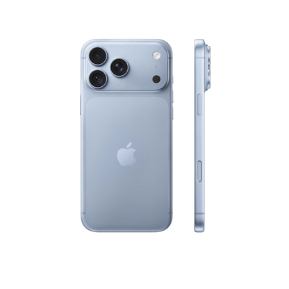 A light blue-gray Apple iPhone shown from the back and side on a clean white background.