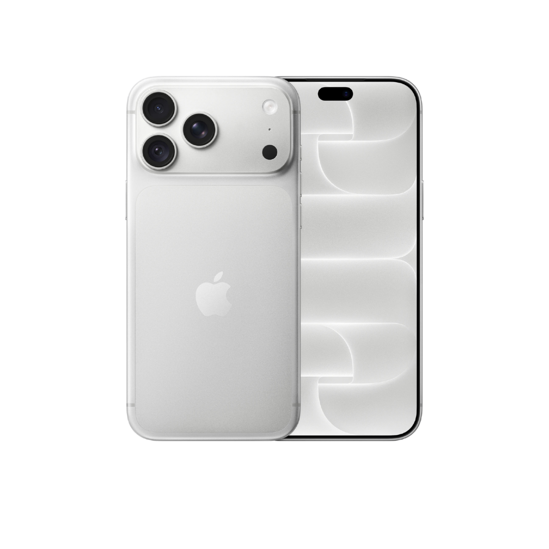 A silver Apple iPhone shown from the back and front, featuring a triple-camera system on the back and a large front display, set against a plain white background.