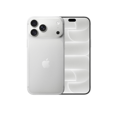 A silver Apple iPhone shown from the back and front, featuring a triple-camera system on the back and a large front display, set against a plain white background.