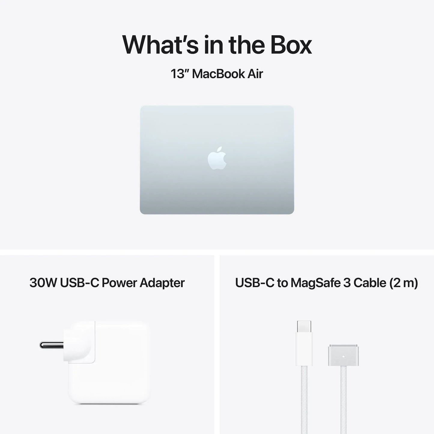 What’s in the box – 13-inch MacBook Air M5 with power adapter and USB‑C to MagSafe 3 cable