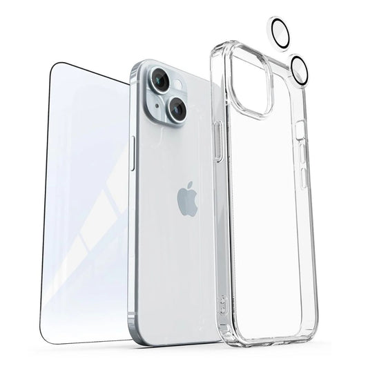 Vaku 3in1 iPhone 15 Series Case: Glass Cover, Tempered Glass, Lens Protector